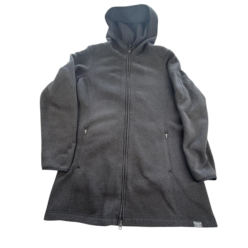 L.L.Bean Coat Womens Medium Petite Gray Hooded Fleece Full Zip Parka Warm